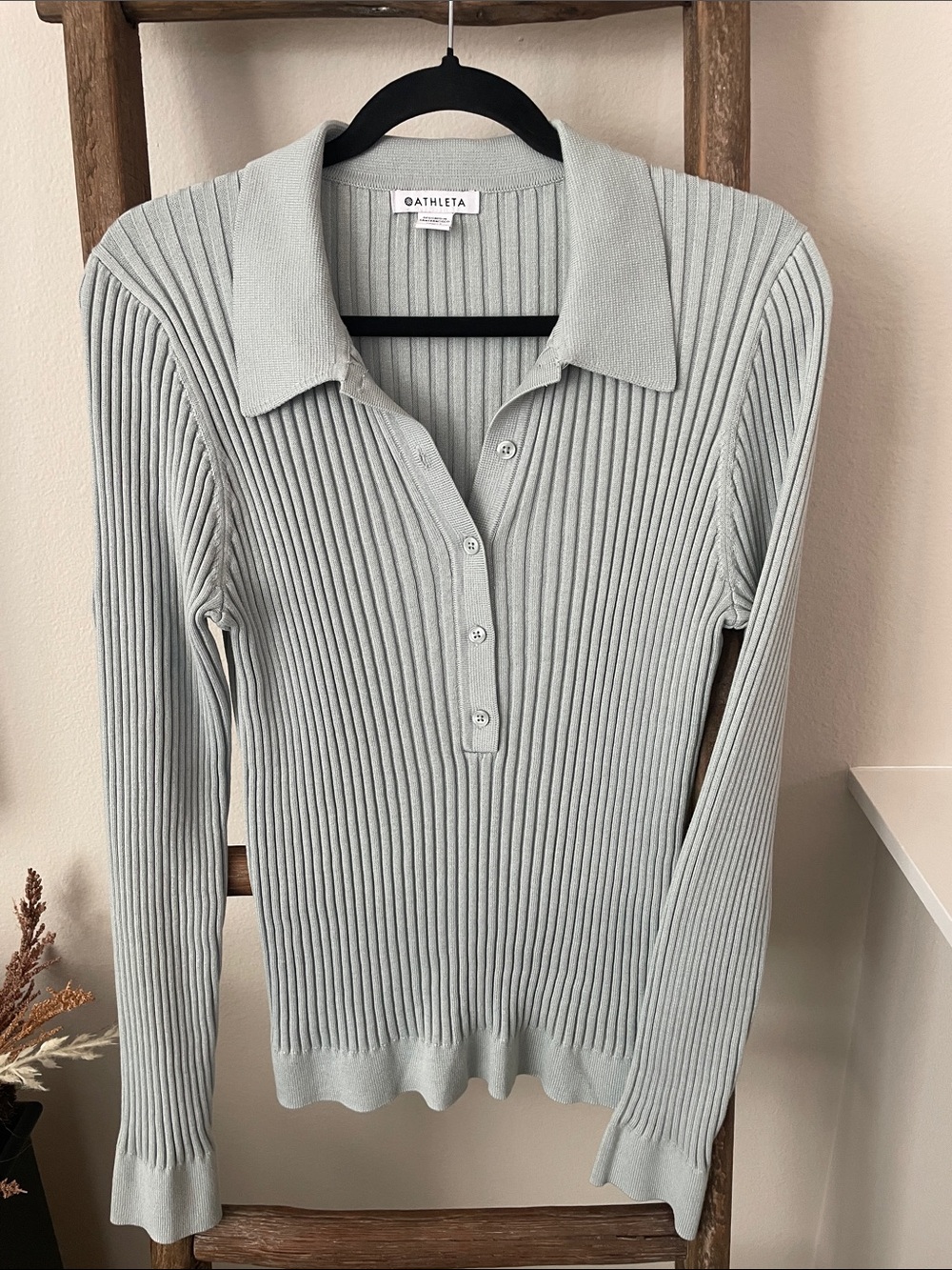 Athleta Sage Green Ribbed Button-Front V-Neck Sweater